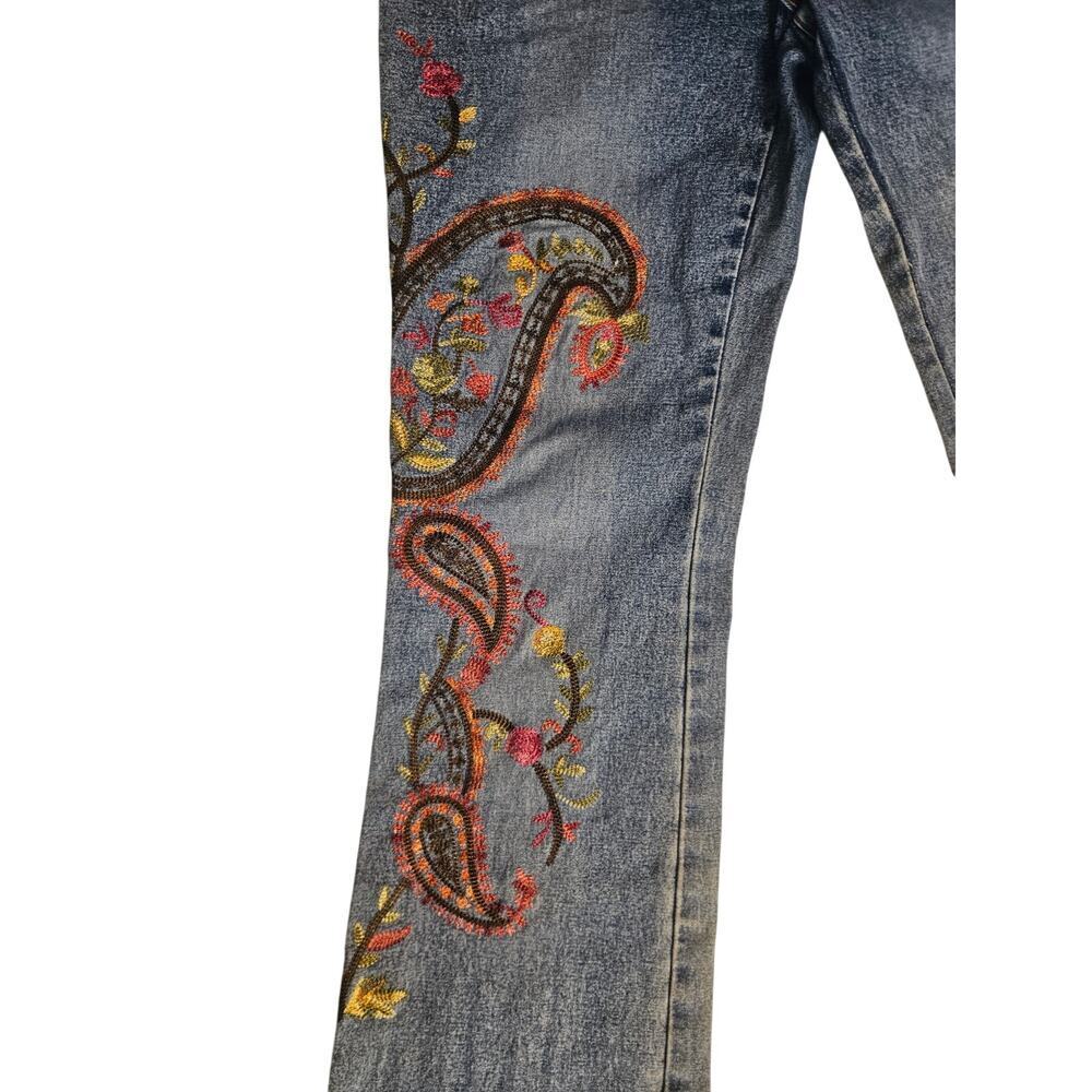 Vintage Willi Smith Embroidered Jeans Sz 8 Paisley Bootcut Y2K - Picture 4 of 9